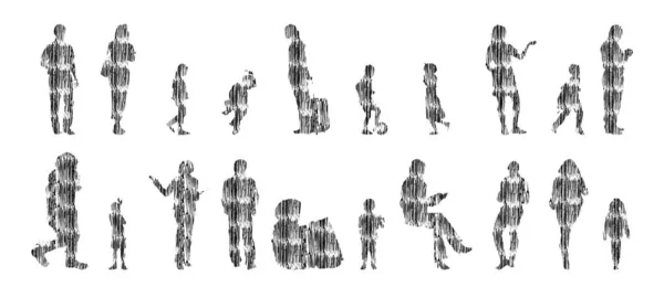 Silhouettes Vectorielles Silhouettes Esquissées Personnes Dessin Contour Silhouette Personnes Icône — Image vectorielle