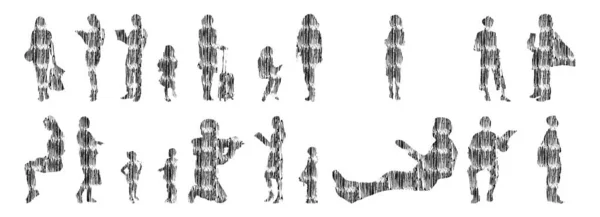 Silhouettes Vectorielles Silhouettes Esquissées Personnes Dessin Contour Silhouette Personnes Icône — Image vectorielle