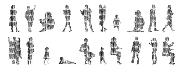 Silhouettes Vectorielles Silhouettes Esquissées Personnes Dessin Contour Silhouette Personnes Icône — Image vectorielle