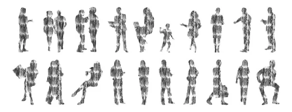 Silhouettes Vectorielles Silhouettes Esquissées Personnes Dessin Contour Silhouette Personnes Icône — Image vectorielle