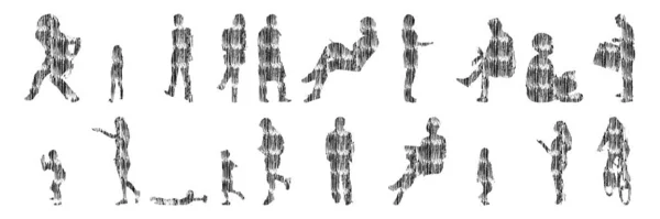 Silhouettes Vectorielles Silhouettes Esquissées Personnes Dessin Contour Silhouette Personnes Icône — Image vectorielle