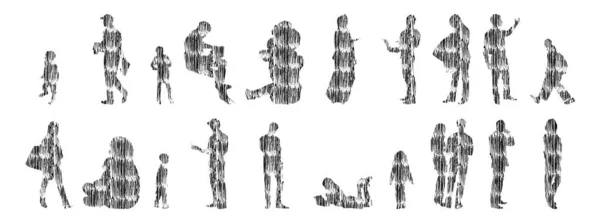 Silhouettes Vectorielles Silhouettes Esquissées Personnes Dessin Contour Silhouette Personnes Icône — Image vectorielle