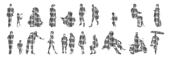 Silhouettes Vectorielles Silhouettes Esquissées Personnes Dessin Contour Silhouette Personnes Icône — Image vectorielle