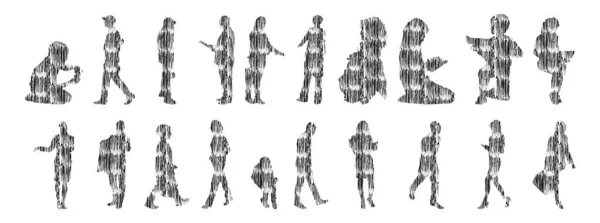 Sílhuetas Vetoriais Sílhuetas Contorno Pessoas Desenho Contorno Silhueta Pessoas Conjunto — Vetor de Stock