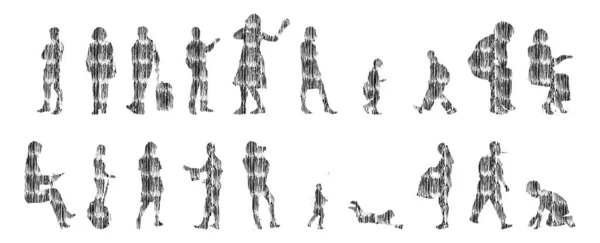 Sílhuetas Vetoriais Sílhuetas Contorno Pessoas Desenho Contorno Silhueta Pessoas Conjunto — Vetor de Stock