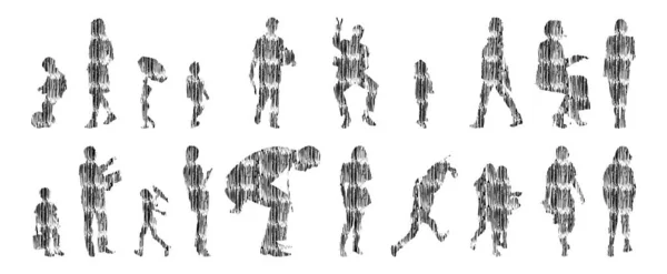 Silhouettes Vectorielles Silhouettes Esquissées Personnes Dessin Contour Silhouette Personnes Icône — Image vectorielle