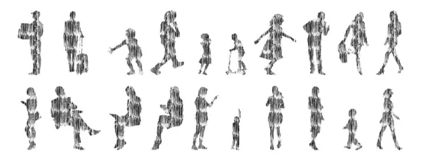 Silhouettes Vectorielles Silhouettes Esquissées Personnes Dessin Contour Silhouette Personnes Icône — Image vectorielle