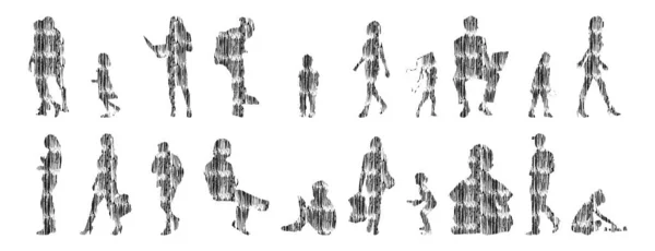 Silhouettes Vectorielles Silhouettes Esquissées Personnes Dessin Contour Silhouette Personnes Icône — Image vectorielle