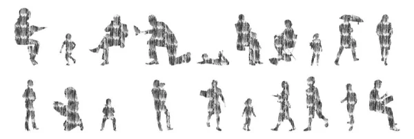 Sílhuetas Vetoriais Sílhuetas Contorno Pessoas Desenho Contorno Silhueta Pessoas Conjunto —  Vetores de Stock