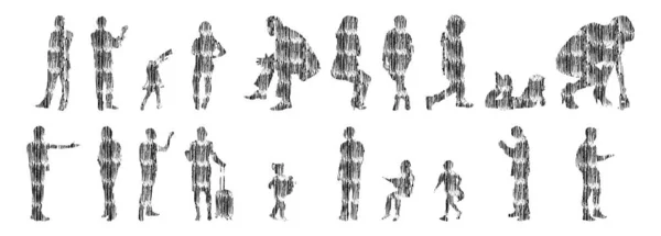 Sílhuetas Vetoriais Sílhuetas Contorno Pessoas Desenho Contorno Silhueta Pessoas Conjunto —  Vetores de Stock