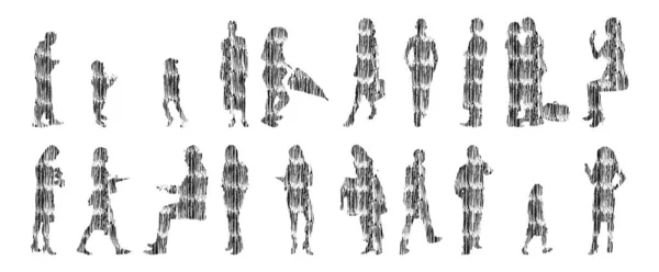 Silhouettes Vectorielles Silhouettes Esquissées Personnes Dessin Contour Silhouette Personnes Icône — Image vectorielle