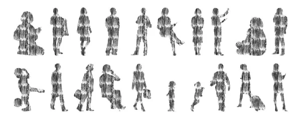 Vektor Silhuetter Disposition Silhuetter Människor Contour Ritning Människor Siluett Ikon — Stock vektor