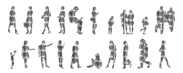 Silhouettes Vectorielles Silhouettes Esquissées Personnes Dessin Contour Silhouette Personnes Icône — Image vectorielle