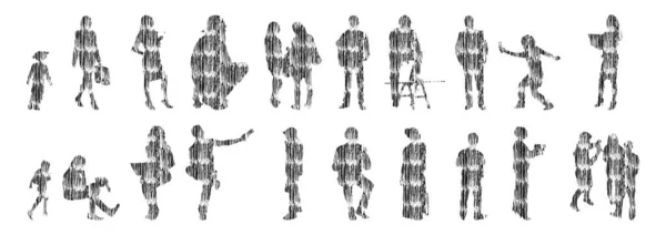 ベクトルシルエット 人の輪郭シルエット 輪郭線画 人のシルエット アイコンセット絶縁 人座っているシルエット 建築セット — ストックベクタ