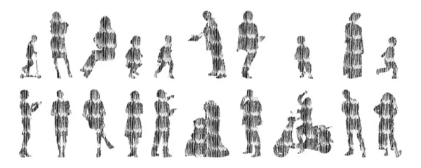 Sílhuetas Vetoriais Sílhuetas Contorno Pessoas Desenho Contorno Silhueta Pessoas Conjunto —  Vetores de Stock