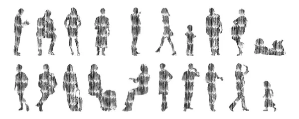 Silhouettes Vectorielles Silhouettes Esquissées Personnes Dessin Contour Silhouette Personnes Icône — Image vectorielle