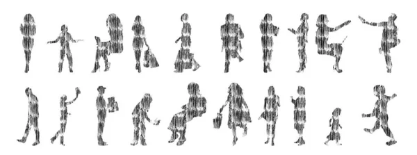 Silhouettes Vectorielles Silhouettes Esquissées Personnes Dessin Contour Silhouette Personnes Icône — Image vectorielle