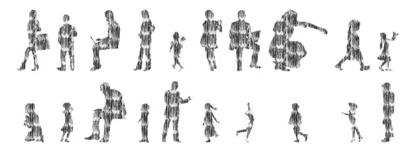 Sílhuetas Vetoriais Sílhuetas Contorno Pessoas Desenho Contorno Silhueta Pessoas Conjunto — Vetor de Stock