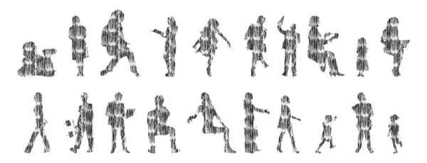 Silhouettes Vectorielles Silhouettes Esquissées Personnes Dessin Contour Silhouette Personnes Icône — Image vectorielle