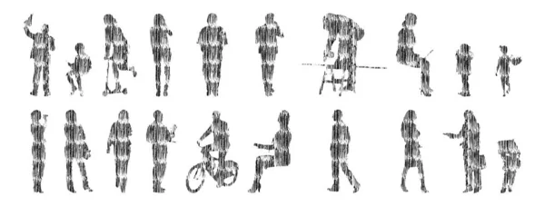 Siluetas Vectores Siluetas Contorno Personas Dibujo Contorno Silueta Personas Icono — Archivo Imágenes Vectoriales