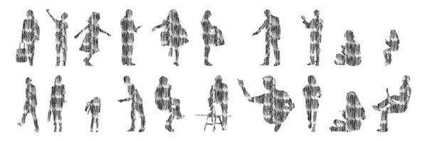 Silhouettes Vectorielles Silhouettes Esquissées Personnes Dessin Contour Silhouette Personnes Icône — Image vectorielle