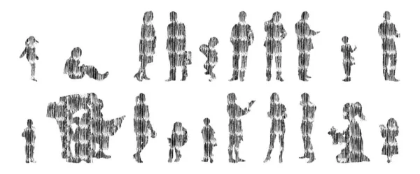 Silhouettes Vectorielles Silhouettes Esquissées Personnes Dessin Contour Silhouette Personnes Icône — Image vectorielle