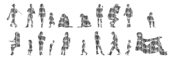 Silhouettes Vectorielles Silhouettes Esquissées Personnes Dessin Contour Silhouette Personnes Icône — Image vectorielle