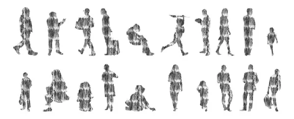 Silhouettes Vectorielles Silhouettes Esquissées Personnes Dessin Contour Silhouette Personnes Icône — Image vectorielle