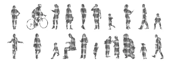 Silhouettes Vectorielles Silhouettes Esquissées Personnes Dessin Contour Silhouette Personnes Icône — Image vectorielle