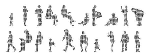 Silhouettes Vectorielles Silhouettes Esquissées Personnes Dessin Contour Silhouette Personnes Icône — Image vectorielle