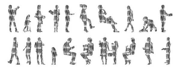 Silhouettes Vectorielles Silhouettes Esquissées Personnes Dessin Contour Silhouette Personnes Icône — Image vectorielle