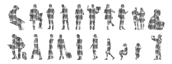 Vektör Siluetleri Insanların Ana Hatları Contour Çizimleri Insanların Siluetleri Ikon — Stok Vektör