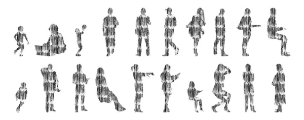 Векторные Силуэты Контурные Силуэты Людей Контурный Рисунок Силуэт Людей Иконный — стоковый вектор