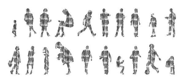 Silhouettes Vectorielles Silhouettes Esquissées Personnes Dessin Contour Silhouette Personnes Icône — Image vectorielle