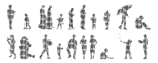 Silhouettes Vectorielles Silhouettes Esquissées Personnes Dessin Contour Silhouette Personnes Icône — Image vectorielle