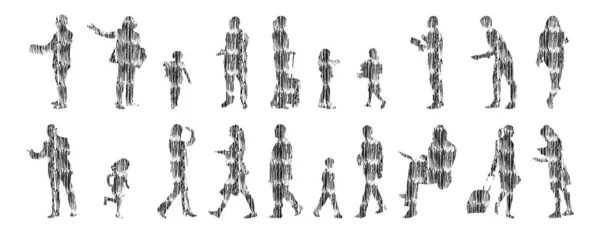 Silhouettes Vectorielles Silhouettes Esquissées Personnes Dessin Contour Silhouette Personnes Icône — Image vectorielle