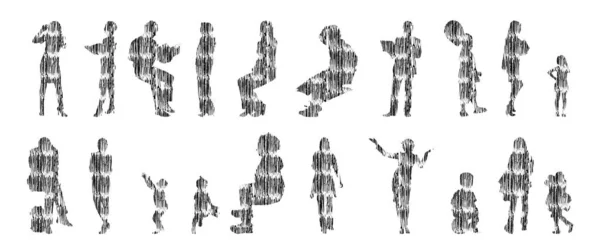 Sílhuetas Vetoriais Sílhuetas Contorno Pessoas Desenho Contorno Silhueta Pessoas Conjunto —  Vetores de Stock