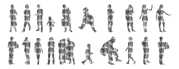 Silhouettes Vectorielles Silhouettes Esquissées Personnes Dessin Contour Silhouette Personnes Icône — Image vectorielle