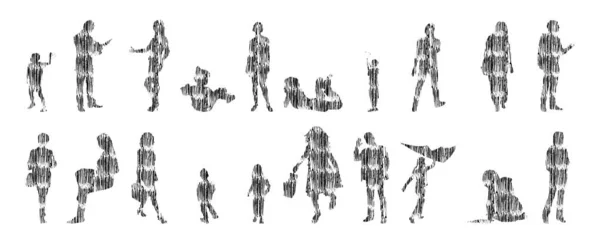 Silhouettes Vectorielles Silhouettes Esquissées Personnes Dessin Contour Silhouette Personnes Icône — Image vectorielle