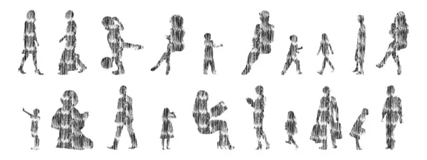 Silhouettes Vectorielles Silhouettes Esquissées Personnes Dessin Contour Silhouette Personnes Icône — Image vectorielle