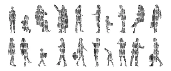 Vektor Silhuetter Disposition Silhuetter Människor Contour Ritning Människor Siluett Ikon — Stock vektor