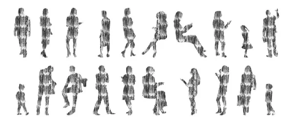 Silhouettes Vectorielles Silhouettes Esquissées Personnes Dessin Contour Silhouette Personnes Icône — Image vectorielle