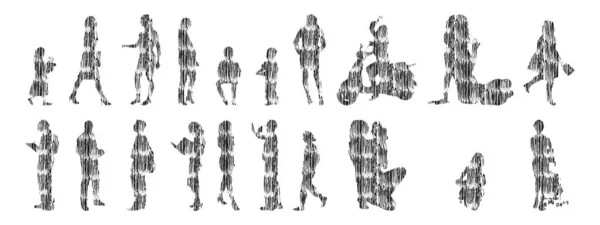 Siluetas Vectores Siluetas Contorno Personas Dibujo Contorno Silueta Personas Icono — Archivo Imágenes Vectoriales