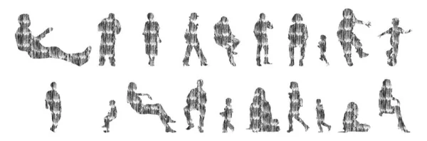 Vektor Silhouetten Umrisse Von Menschen Konturzeichnung Menschen Silhouette Icon Set — Stockvektor