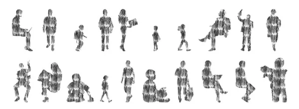 Silhouettes Vectorielles Silhouettes Esquissées Personnes Dessin Contour Silhouette Personnes Icône — Image vectorielle