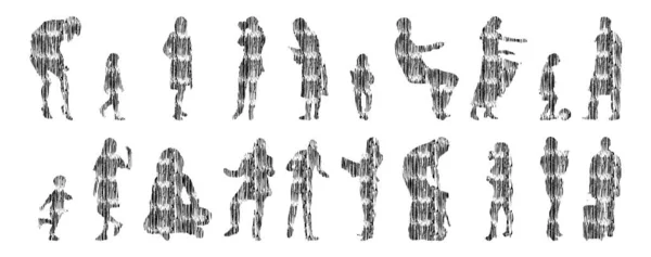 Silhouettes Vectorielles Silhouettes Esquissées Personnes Dessin Contour Silhouette Personnes Icône — Image vectorielle