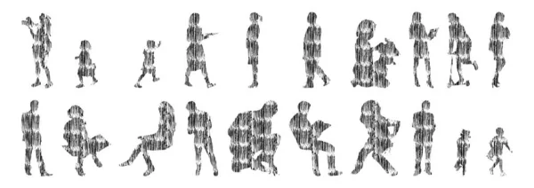 Silhouettes Vectorielles Silhouettes Esquissées Personnes Dessin Contour Silhouette Personnes Icône — Image vectorielle