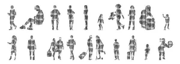 Silhouettes Vectorielles Silhouettes Esquissées Personnes Dessin Contour Silhouette Personnes Icône — Image vectorielle