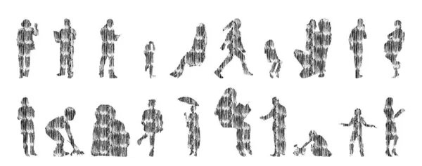 Silhouettes Vectorielles Silhouettes Esquissées Personnes Dessin Contour Silhouette Personnes Icône — Image vectorielle