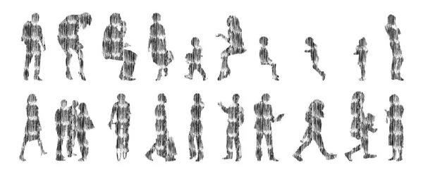 Silhouettes Vectorielles Silhouettes Esquissées Personnes Dessin Contour Silhouette Personnes Icône — Image vectorielle